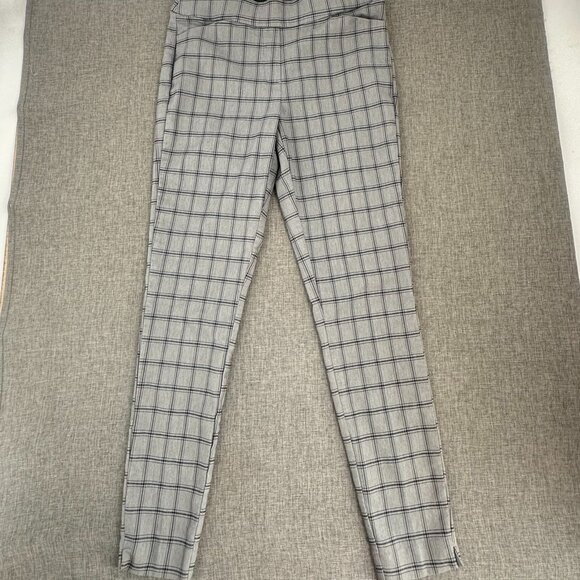Maurices Plaid Pullover Pants Elastic Waist Gray Black 5 Reg Dressy Work Preppy - Picture 2 of 11